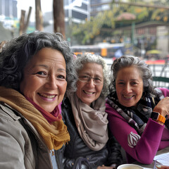Older women fun, Elderly Women Enjoying Leisure Time in Cozy Outdoor Café Setting