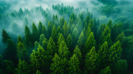 Aerial View of Summer Forest Landscape.  Woodland Serenity.  Top of the World