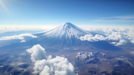 Scenic View: Fuji Mountain Seen from Airplane Window

