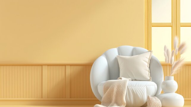 yellow virtual empty room background backdrop banner image with window for online presentations and zoom meetings