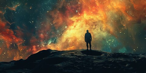Man and space, universe, starry sky, philosophy and symbol, background, wallpaper.