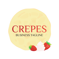 Pancake or Crepes Logo with Cream and Strawberry