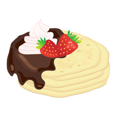 Crepes or Pancake Illustration with Chocolate, Cream and Strawberry