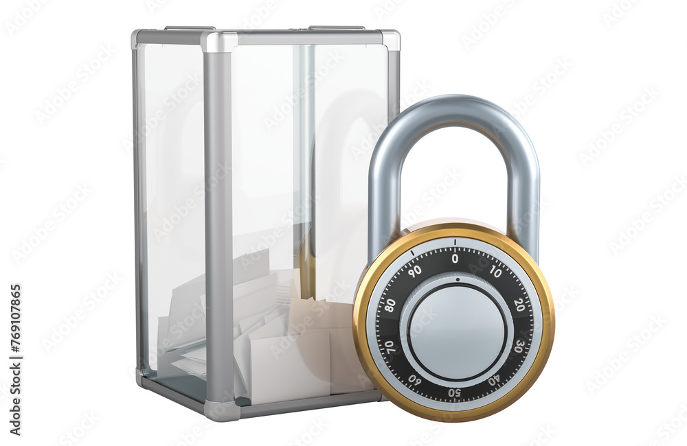 Poster election ballot box with combination lock. election security, concept. 3d rendering isolated on tran