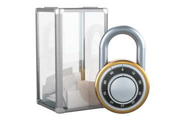 Election ballot box with combination lock. Election security, concept. 3D rendering isolated on transparent background - obrazy, fototapety, plakaty