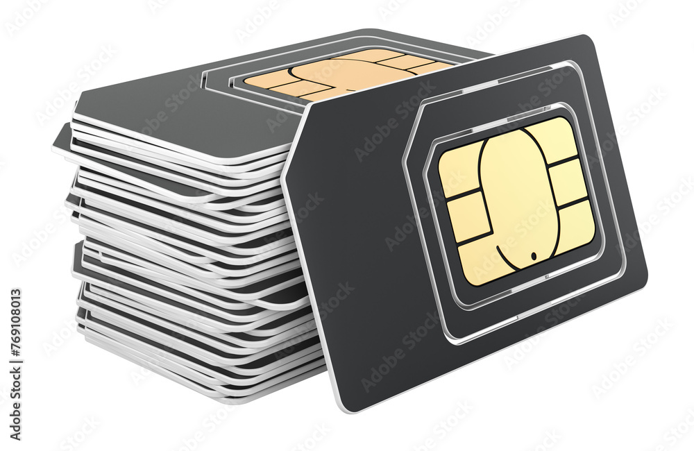 Aufkleber stack of black sim cards, 3d rendering isolated on transparent background