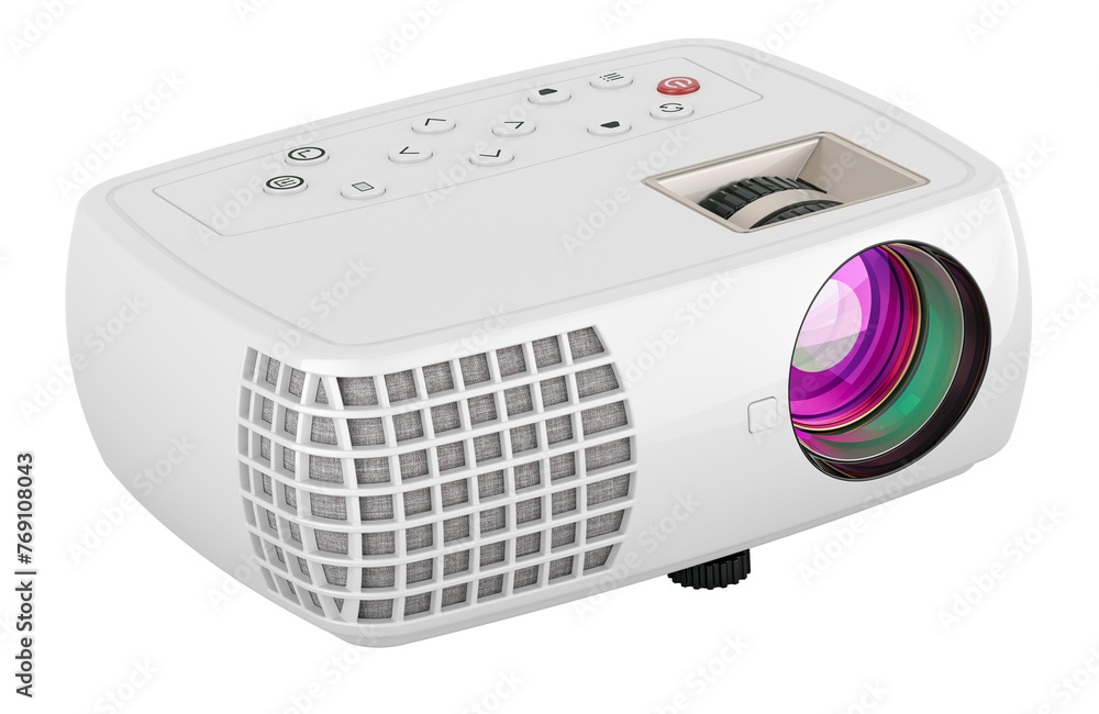 Poster white projector, closeup. 3d rendering isolated on transparent background