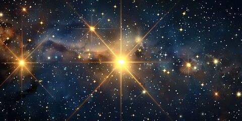 A bright star in the starry space on a black background