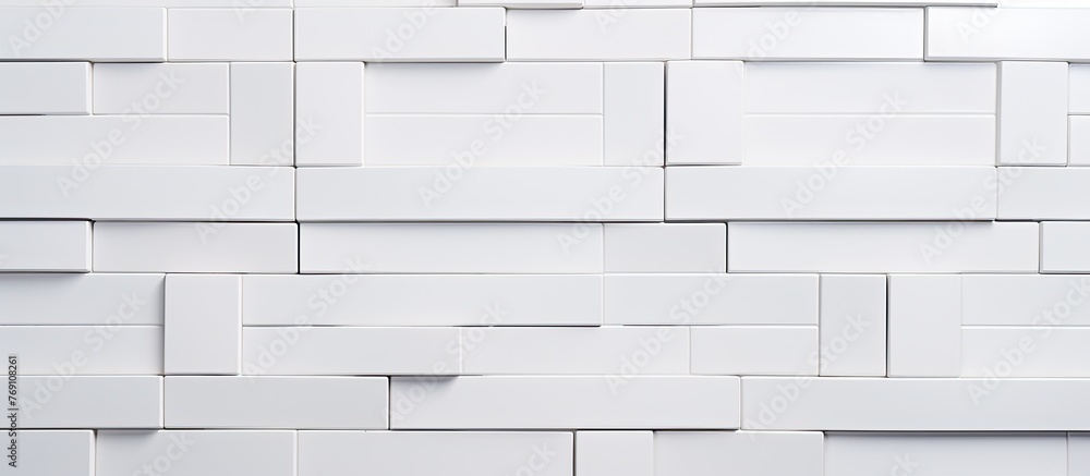Poster a detailed closeup of a white tile wall with a rectangular geometric pattern in monochrome colors. t