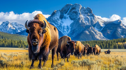 Bison Herd in Yellowstone. American Wilderness