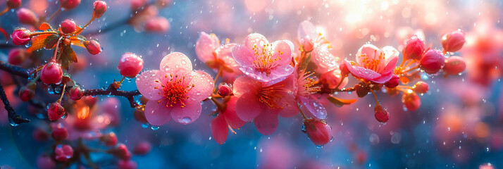 Blossoming in the Rain. Colorful Flowers