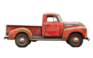 Red vintage pickup truck isolated on white or transparent background