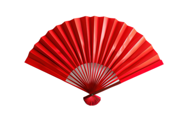 Red Chinese paper folding fanon isolated on white or transparent background