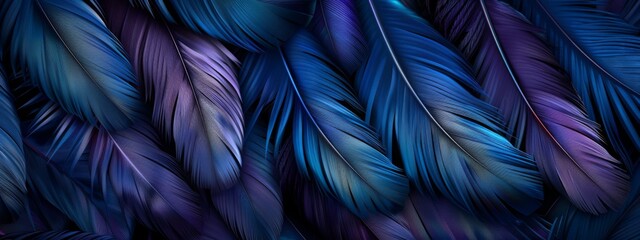 Beautiful closeup feather background in light blue and gold colors. Macro texture of colorful fluffy feathers from tropical bird. Minimal abstract pattern with copy space