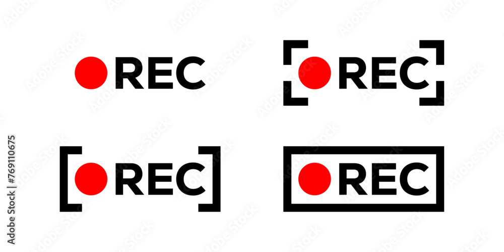 Wall mural rec icon. red dot recording sign. framed recording sing. vector illustration