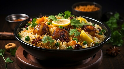 Chicken kabsa. Arabian national dish - obrazy, fototapety, plakaty