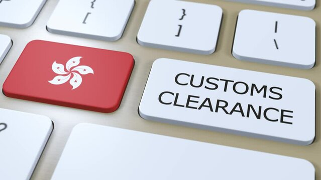 Hong Kong National Flag and Text Customs Clearance on Button