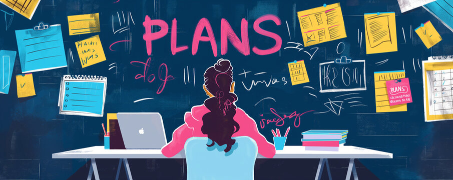 Creative Woman Organizing her Project with Colorful Sticky Notes