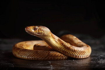 Fototapeta premium A purebred snake poses for a portrait in a studio with a solid color background during a pet photoshoot.