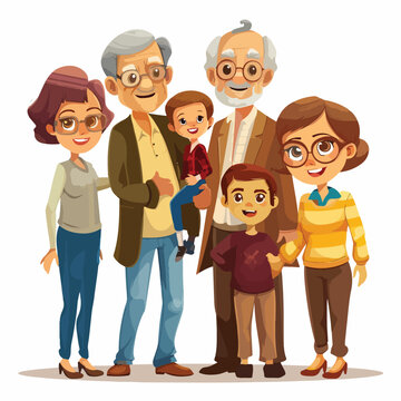 Grandparents and grandchildrens cartoon vector illu