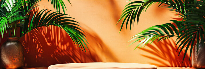 Summer Vibes: Shadow Patterns of Palm Leaves, Tropic Design on Bright Pastel Background, Trendy Botanical Art