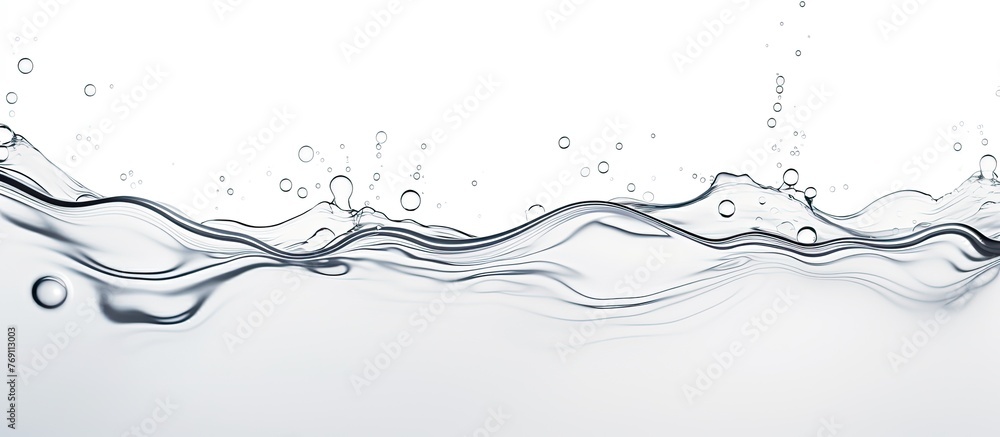 Poster an artistic close up of a water splash on a white background, resembling a liquid tree branch on a s