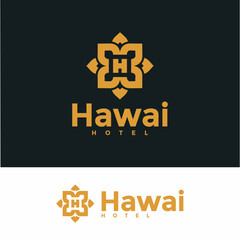 Hawaii hotel logo design vector template, modern hotel logo