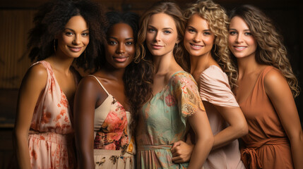 Obraz premium Diverse Women Body Positivity Group. Multicultural Femininity Variety