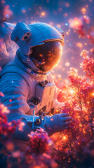 Gardening in the Cosmos. Astronaut Tending to Intergalactic Plants