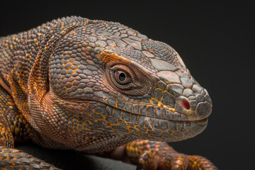 Fototapeta premium A purebred lizard poses for a portrait in a studio with a solid color background during a pet photoshoot.
