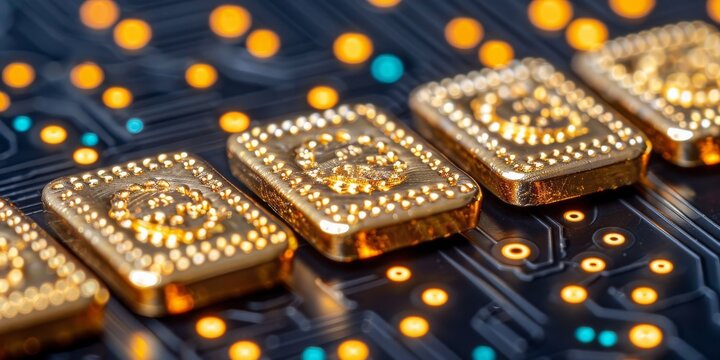 A Shining Bitcoin on an Illuminated Circuit Board, Representing the Revolutionary World of Cryptocurrency, Generative AI