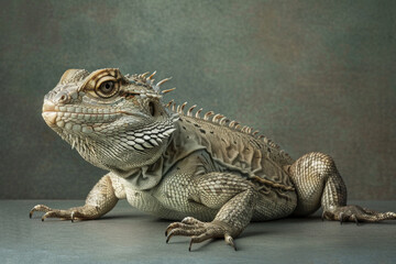 Obraz premium A purebred lizard poses for a portrait in a studio with a solid color background during a pet photoshoot.