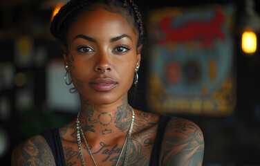 Black woman with skin tattoo
