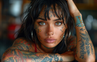 Woman with skin tattoo