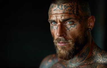 Man with face tattoos