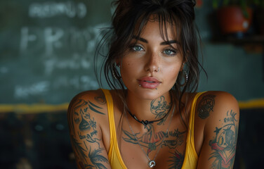Woman with skin tattoo