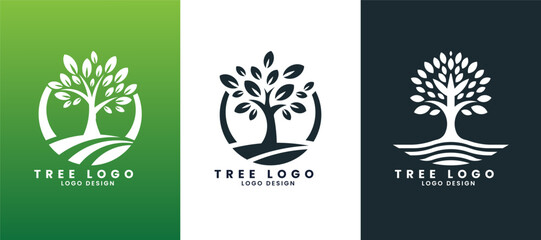 Natural green tree leaf organic vector logo design template
