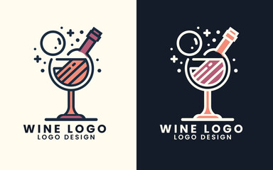 Wine glass bottle vector illustration logo for a wine shop or restaurant and bar