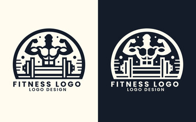 Gym fitness bodybuilding gym equipment logo design vector template 