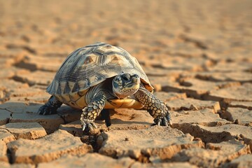 Obraz premium A single turtle s journey through drying lands climate change symbolism
