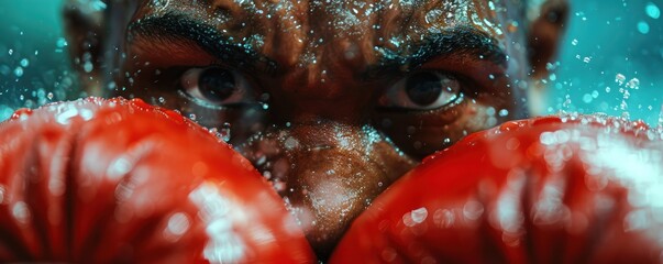 Close-up of a boxers face at the moment of impact from a punch - obrazy, fototapety, plakaty