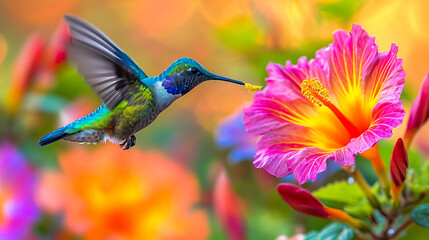 Obraz premium Hummingbird Among Flowers