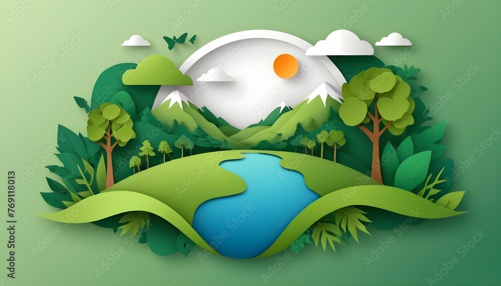 Wall mural green nature and earth day concept background template. ecology and environment conservation concept