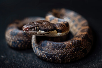 Fototapeta premium A purebred snake poses for a portrait in a studio with a solid color background during a pet photoshoot.