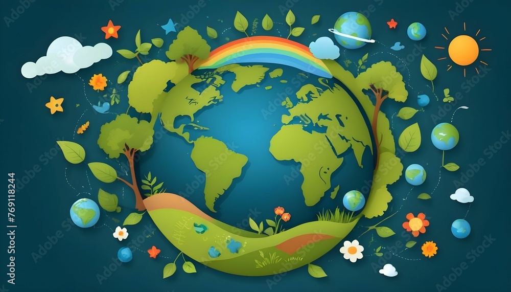 Wall mural vector illustration earth with the different elements concept of world earth day created with genera