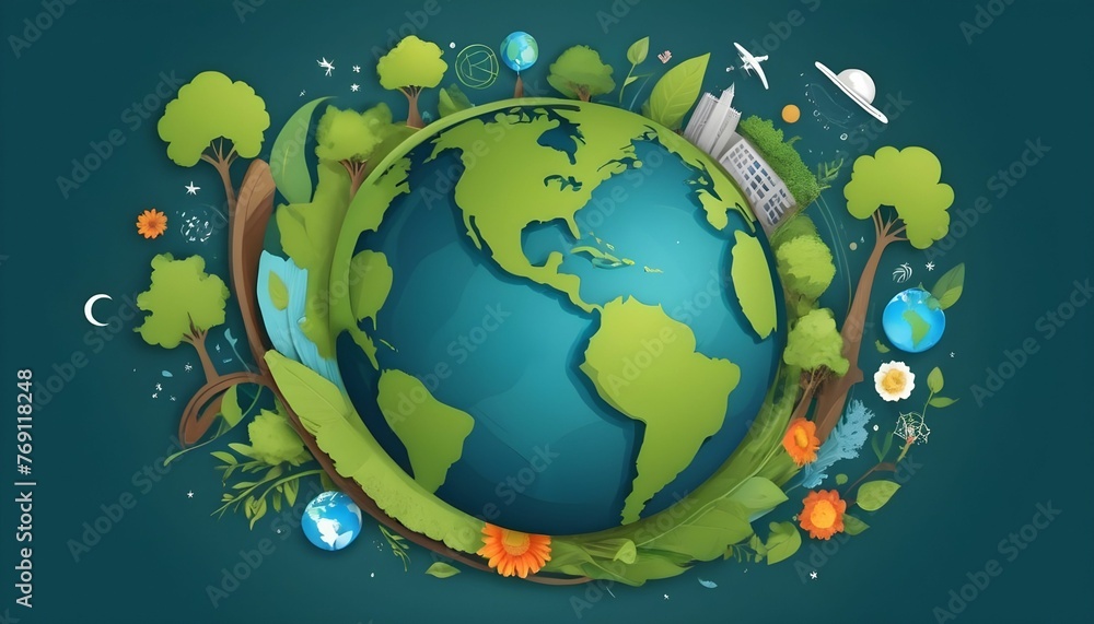 Wall mural vector illustration earth with the different elements concept of world earth day created with genera