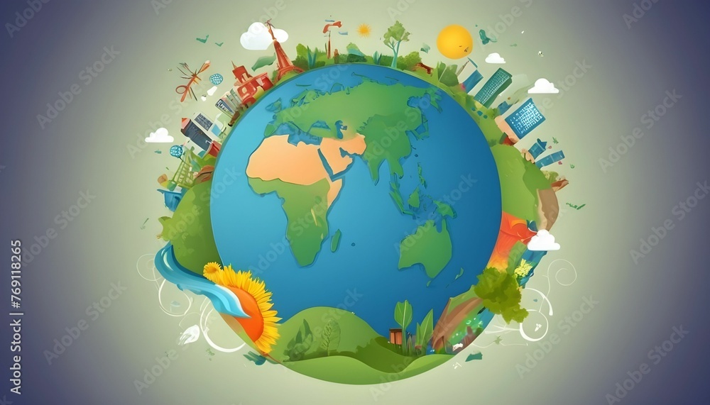 Wall mural vector illustration earth with the different elements concept of world earth day created with genera