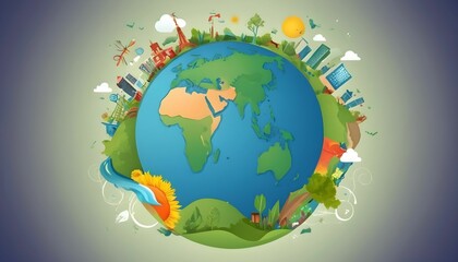 Naklejka premium vector illustration Earth with the different elements concept of World Earth Day created with generative ai
