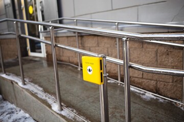 Ramp for people with disabilities. Entrance to the bank in civilized countries.