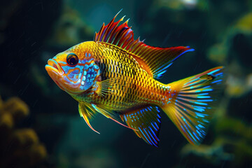Obraz premium A purebred fish poses for a portrait in a studio with a solid color background during a pet photoshoot.
